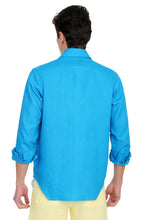 Cargar imagen en el visor de la galería, Camisa masculina manga larga de lino Azul intenso
