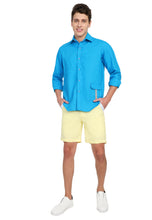Cargar imagen en el visor de la galería, Camisa masculina manga larga de lino Azul intenso